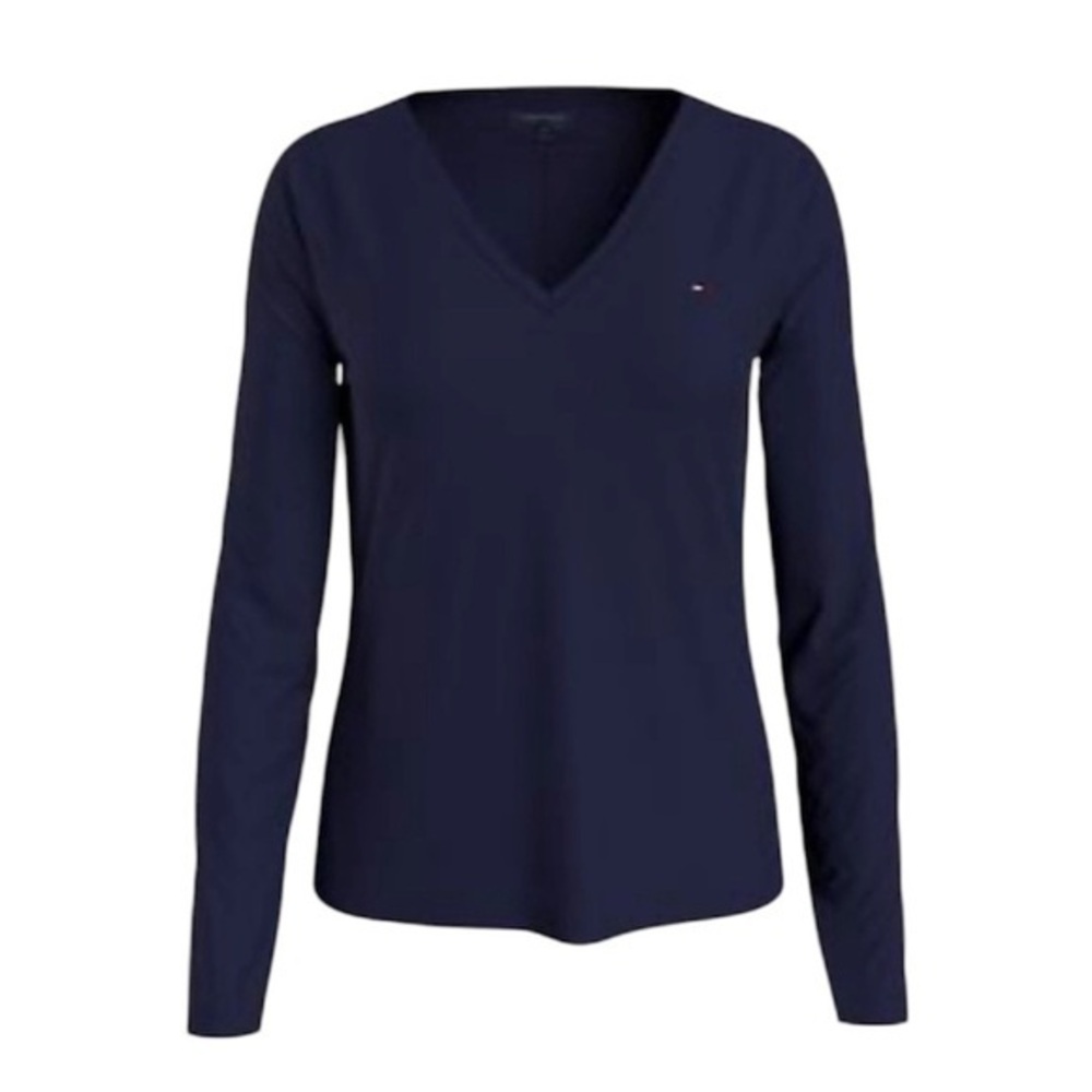 Tommy Hilfiger Women’s Navy Blue V Neck Long Sleeve T Shirt Size Medium